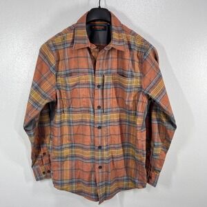 Ridgecut Toughwear Mens Flannel Shirt Medium Orange‎ Plaid Button Up Workwear